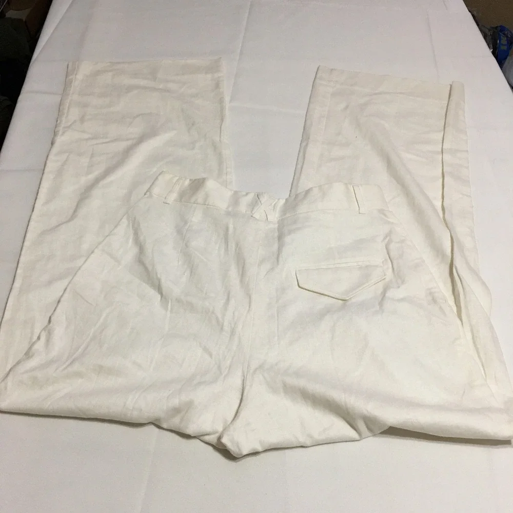 Banana Republic Wide Leg Pants Women Size 10 White Linen Blend Pleated Trousers